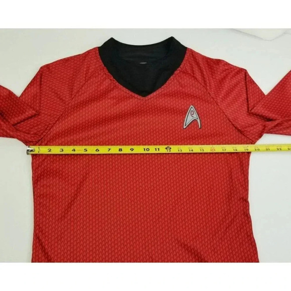 Rubies Small Star Trek Red Silver Chest Logo Scotty Long Sleeve Crew Neck Jersey - Picture 2 of 8